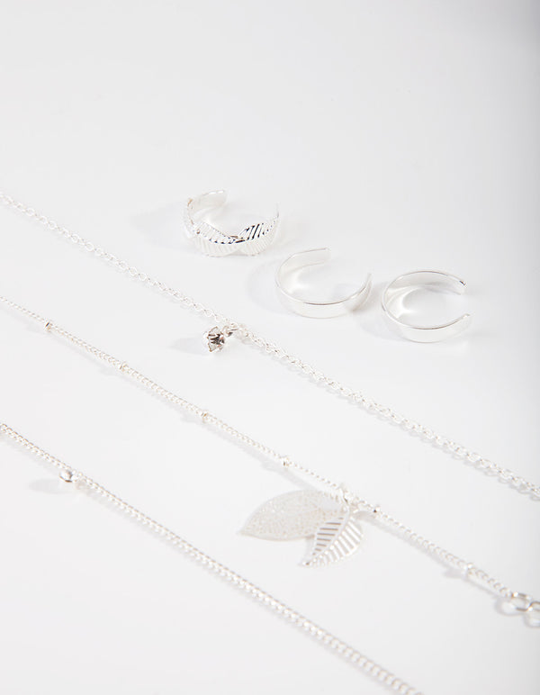 Silver Leaf Anket & Toe Ring Set