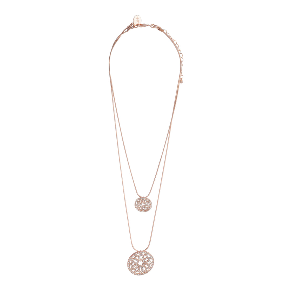 Rose Gold Double Row Circle Diamante  Necklace