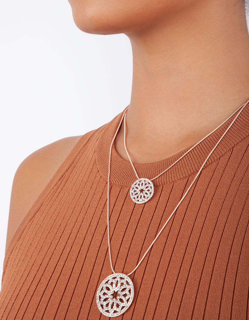Rose Gold Double Row Circle Diamante  Necklace