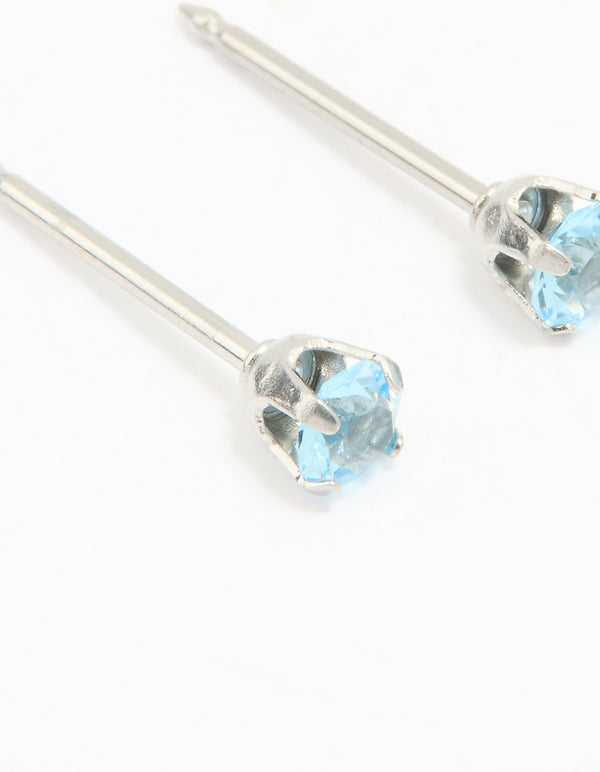 Surgical Stainless Steel 3MM Blue Cubic Zirconia Piercing Stud