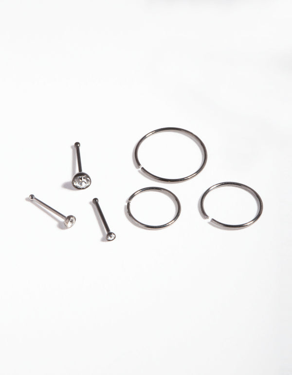 Gunmetal Surgical Steel Fine Nose Jewellery 6-Pack