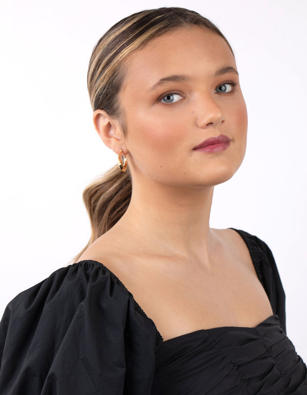 Gold Plated Sterling Silver Flat Edge Hoop Earrings