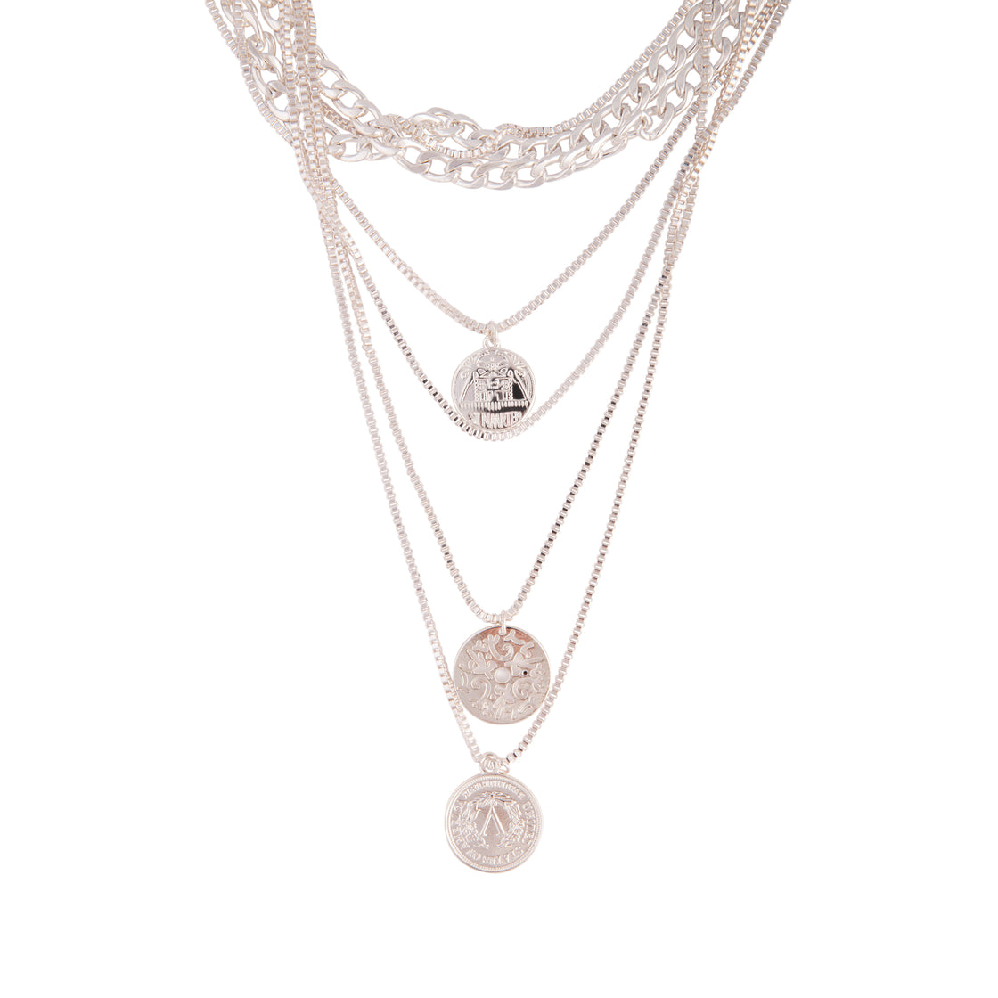 Silver Mix Coin Multi Layer Necklace