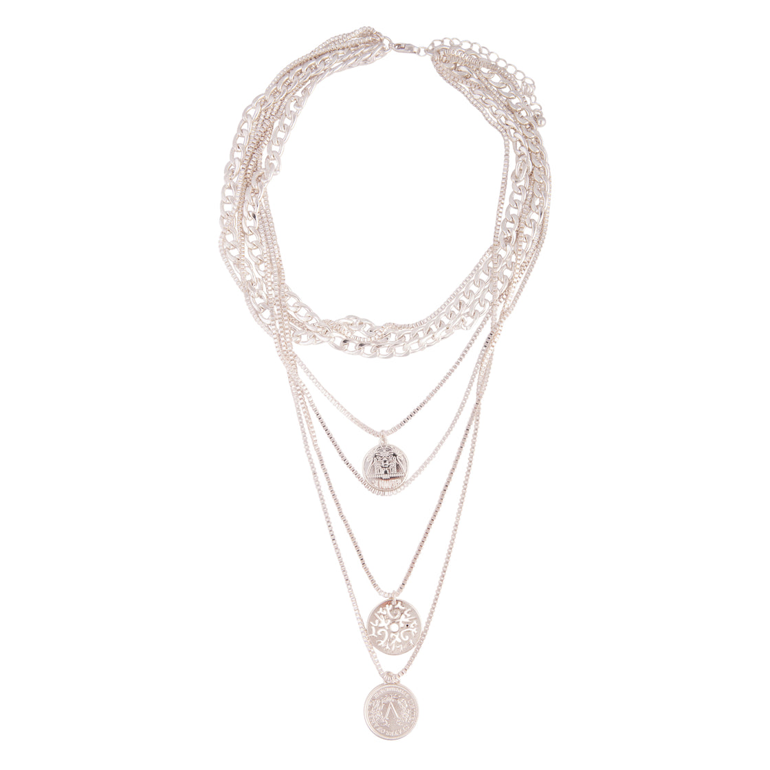 Silver Mix Coin Multi Layer Necklace