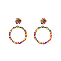 Rainbow Seed Bead Drop Hoop Earrings - link has visual effect only