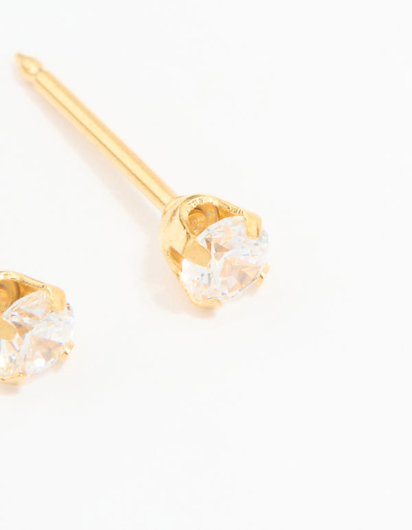 24KT Gold Plated Surgical Stainless Steel 3MM Cubic Zirconia Piercing Stud