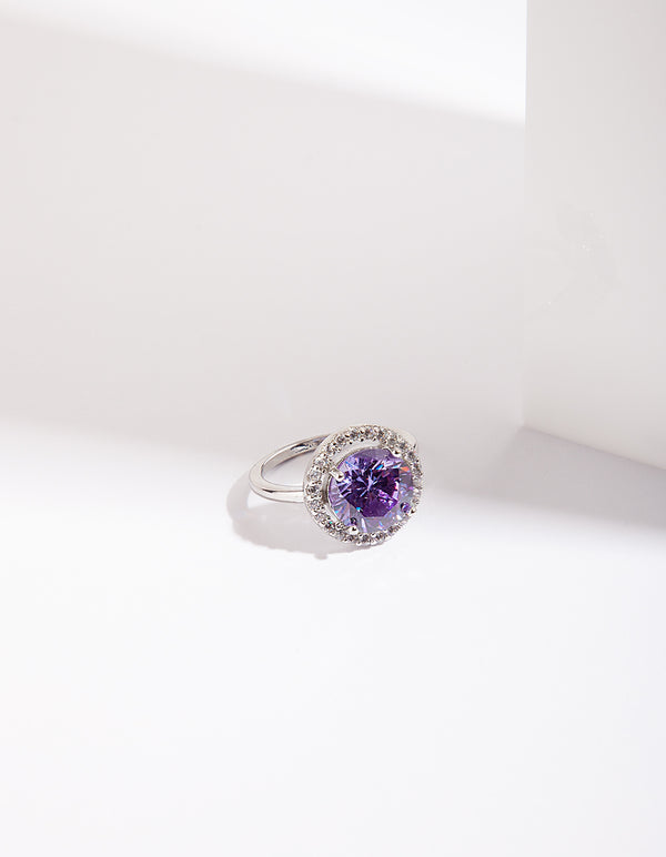 Silver Purple Cubic Zirconia  Ring
