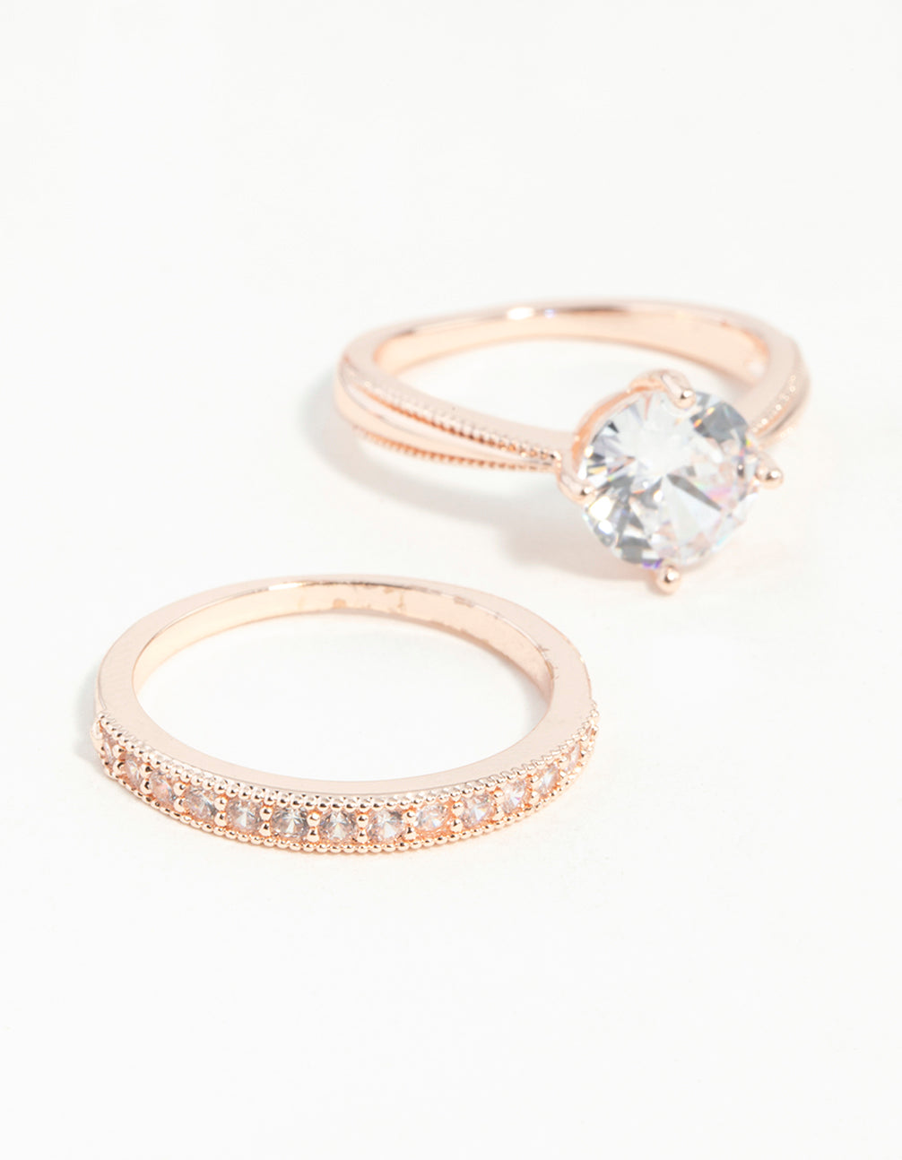 Rose Gold Round Stone Triple Band Ring