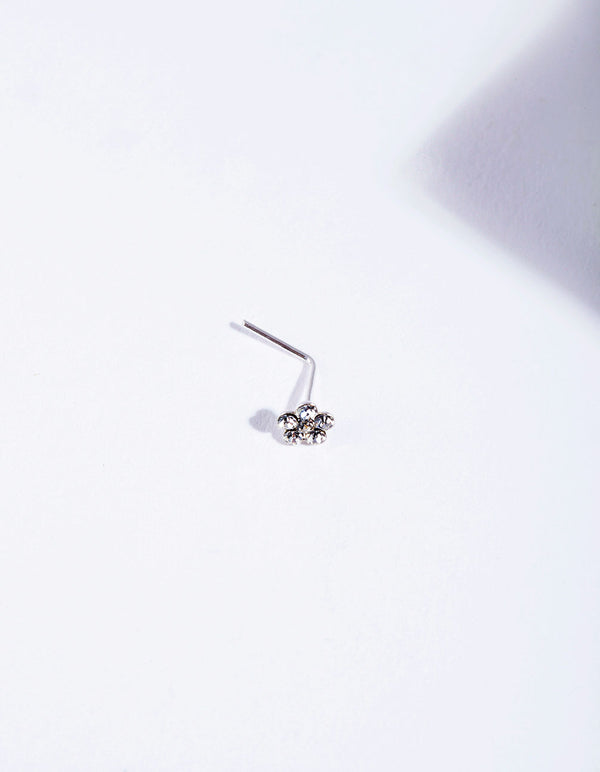 Sterling Silver Crystal Flower Nose Stud