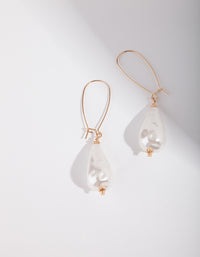 Gold Teardrop Pearl Hoop Earrings - link has visual effect only