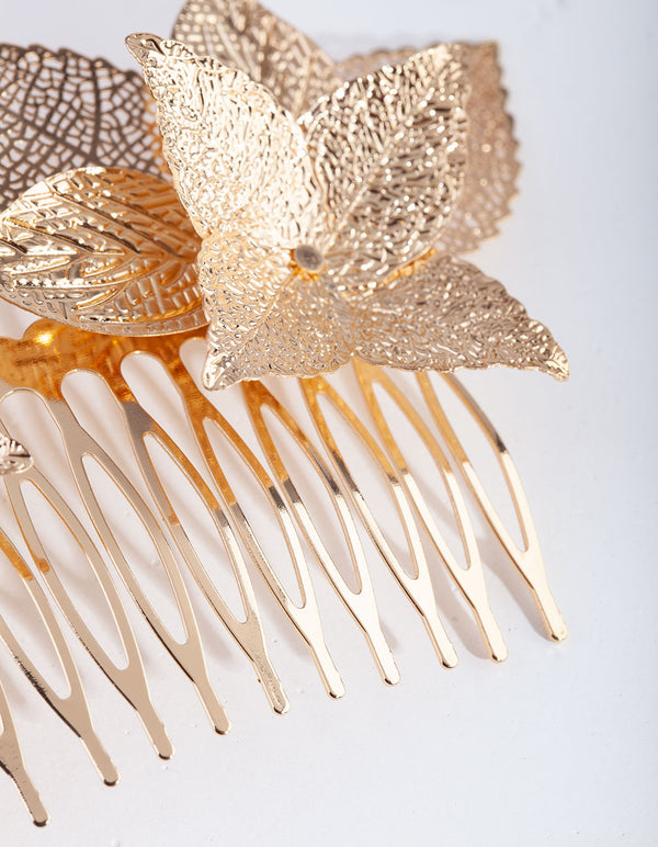Gold Textured Flower Comb