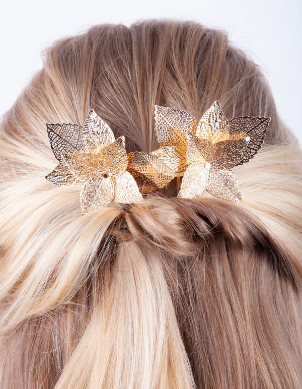 Gold Textured Flower Comb