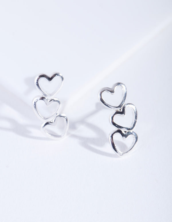 Silver Connected Heart Stud Earrings