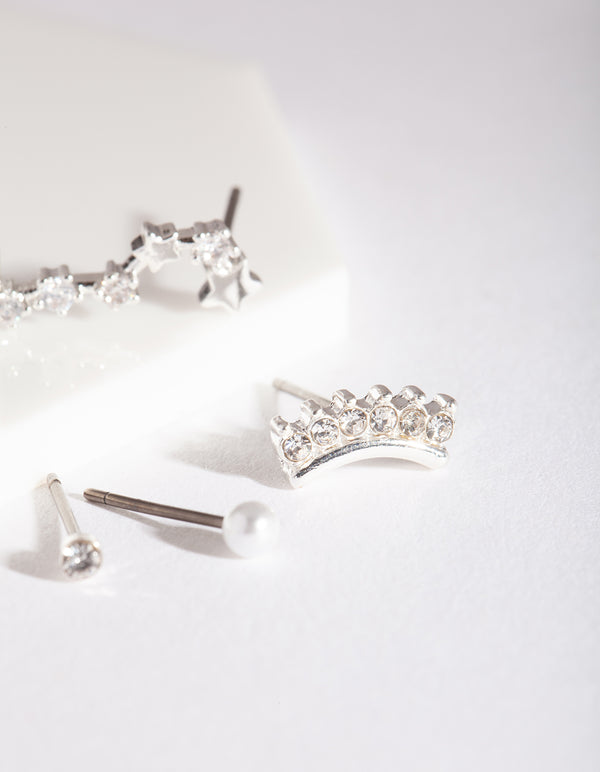 Silver Pearl Star Cluster Ear Pack