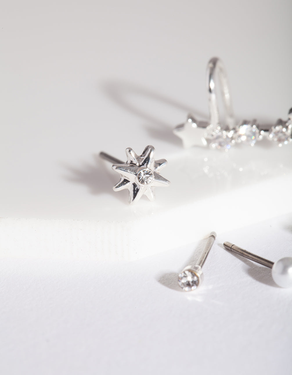 Silver Pearl Star Cluster Ear Pack