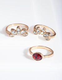 Antique Gold Ruby Floral Ring Stack - link has visual effect only