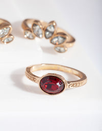 Antique Gold Ruby Floral Ring Stack - link has visual effect only