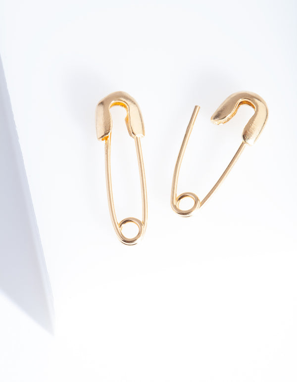 Gold Plated Sterling Silver Safety Pin Earrings