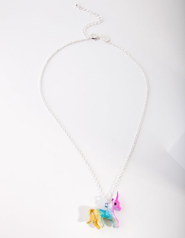 Kids Silver Multi Coloured Unicorn Necklace