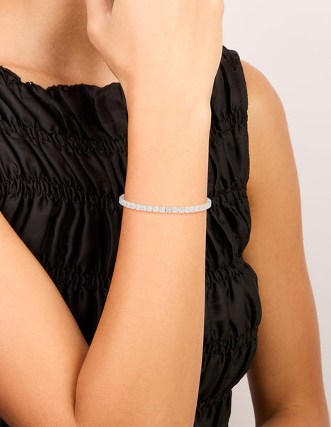 Silver Cubic Zirconia Baguette Tennis Bracelet - Lovisa