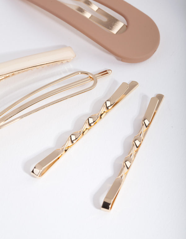 Gold & Brown Hair Clip Pack