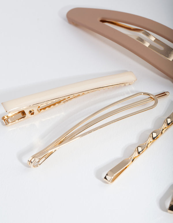 Gold & Brown Hair Clip Pack