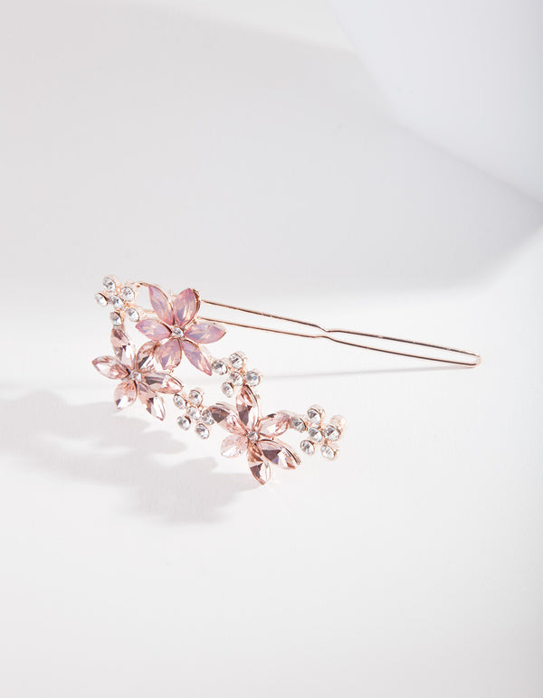 Rose Gold Crystal Flower Multi Clip