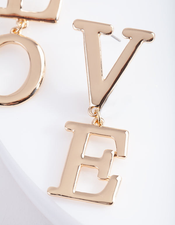 Gold "LOVE" Split Drop Earrings