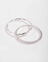Sterling Silver Cubic Zirconia & Twisted Ring Stack - link has visual effect only