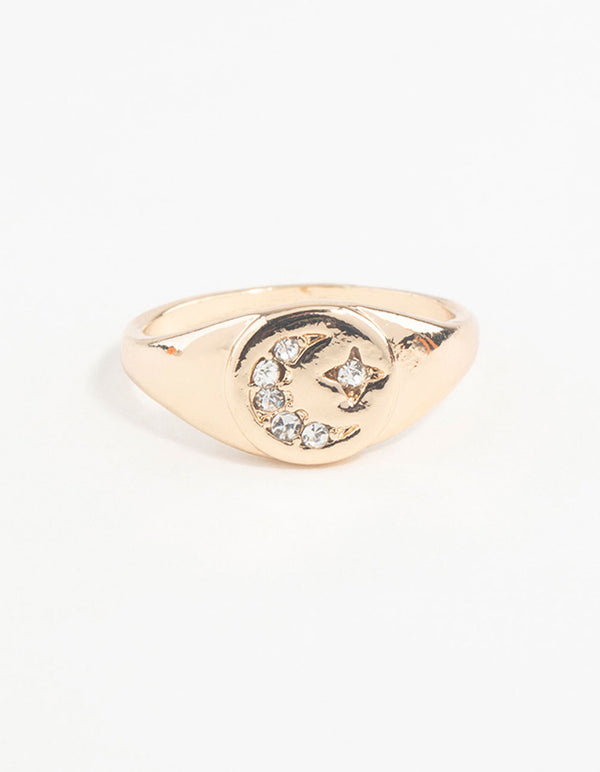 Gold Celestial Diamante Moon Ring