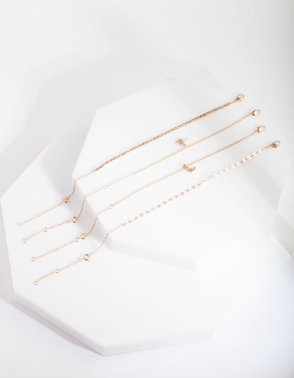 Rose Gold Celestial Bracelet Anklet 4-Pack