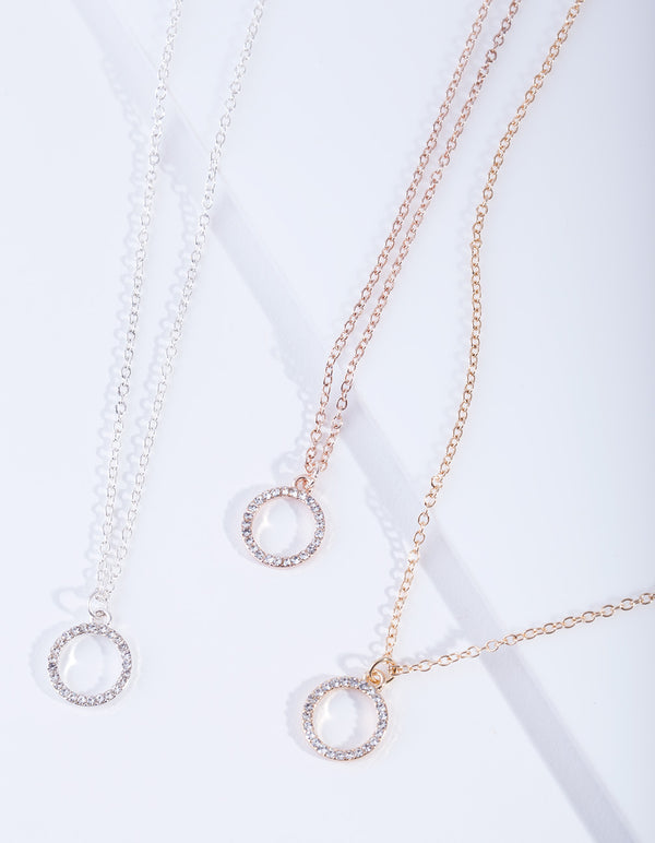 Mixed Metal Diamante Circle Necklace Pack