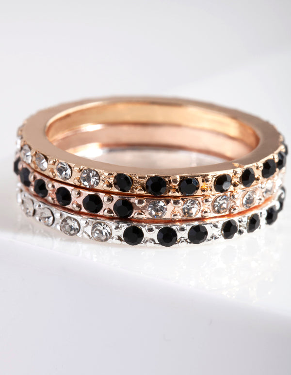 Mixed Metal Half & Half Diamante Stack Ring