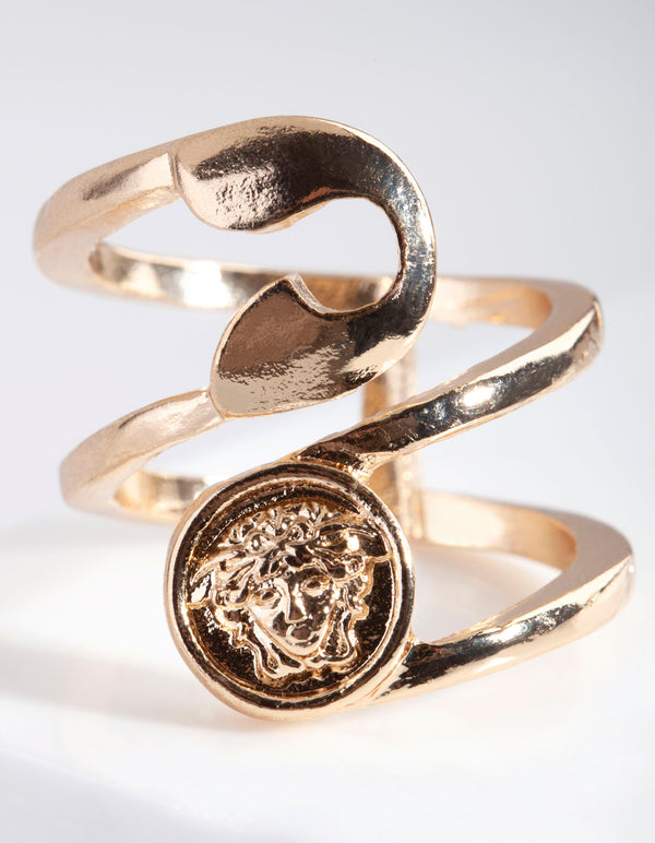 Gold Medusa Safety Pin Ring