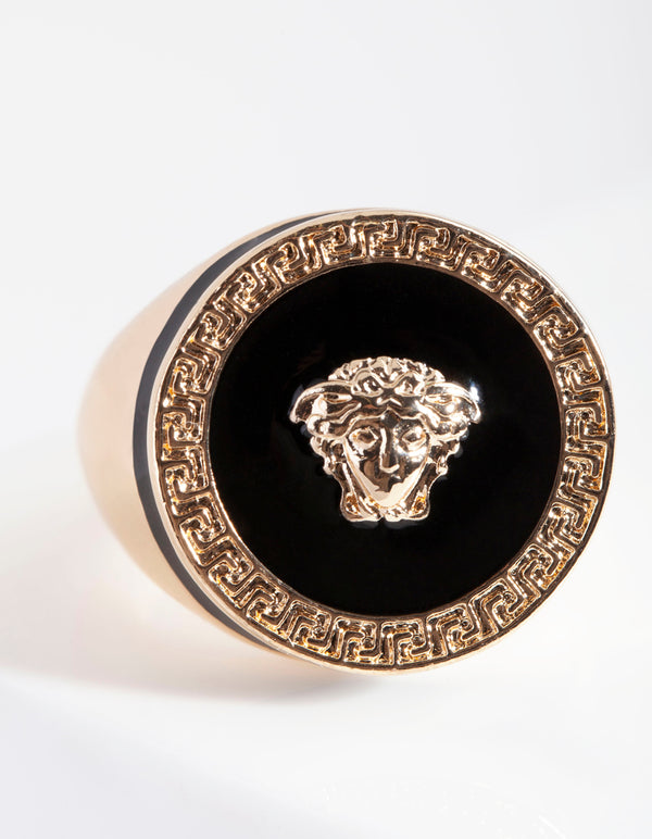 Black Enamel Medusa Ring