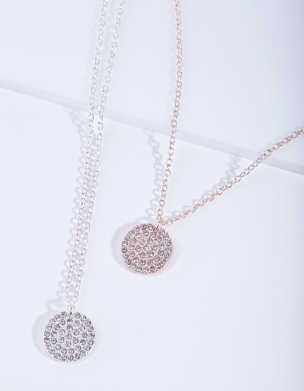 Mixed Metal Pave Disc Necklace Gift Box