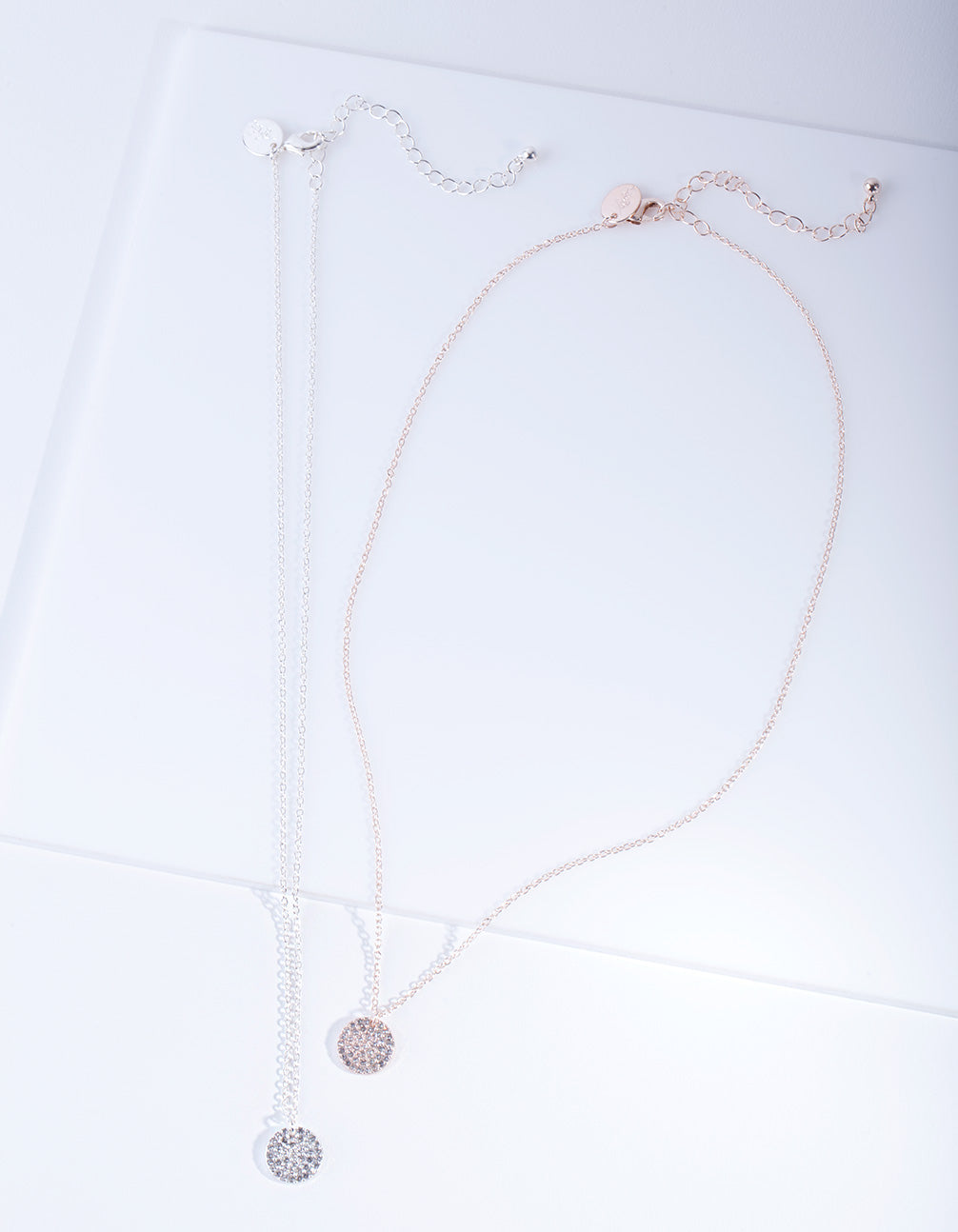 Mixed Metal Pave Disc Necklace Gift Box