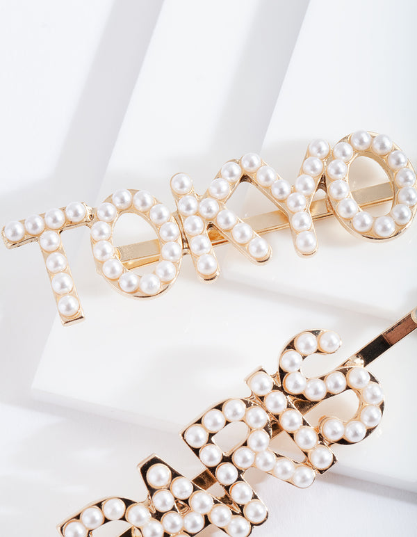 Gold Pearl Paris & Tokyo Hair Clip Pack