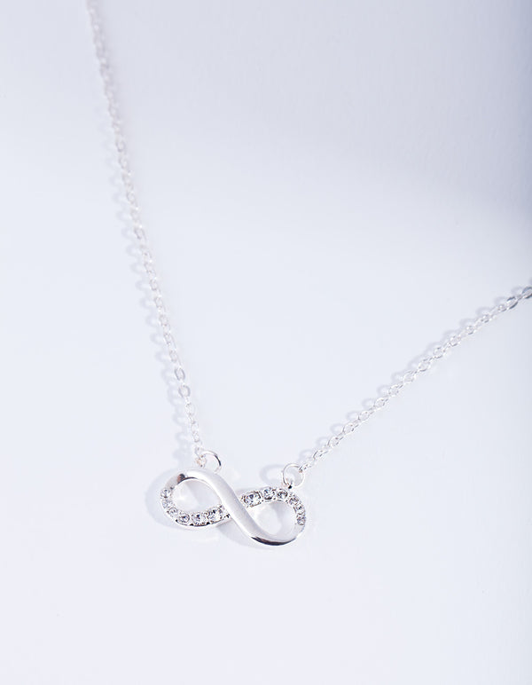 Silver Diamond Simulant Crystal Infinity Necklace