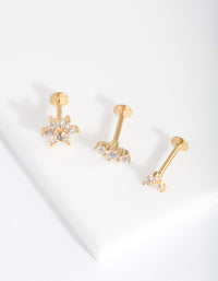 Gold Surgical Steel Flower Flat Back Earring Pack - link has visual effect only