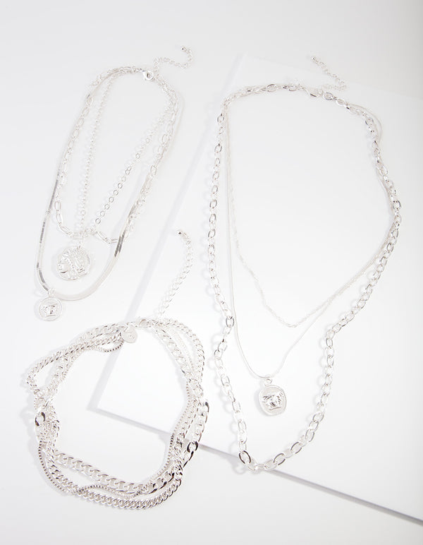 Rhodium Layered Goddess Necklace