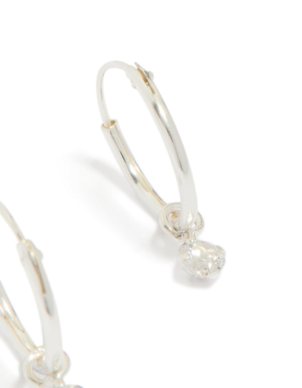 Sterling Silver Diamante Dangle Hoop Earrings