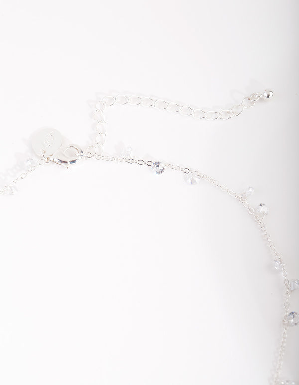 Silver Cubic Zirconia Multi Droplet Necklace