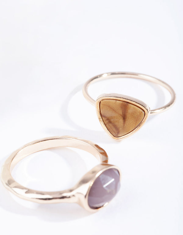 Gold Neutral Stone Stack Ring Pack