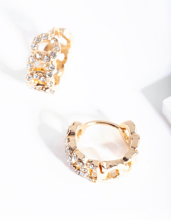 Gold Pave Looped Mini Hoop Earrings