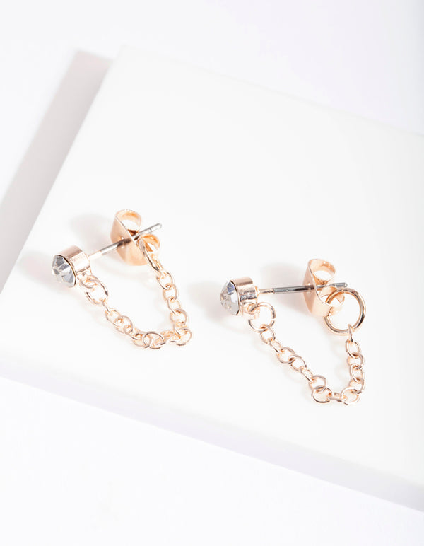 Rose Gold Crystal Chain Stud Earrings