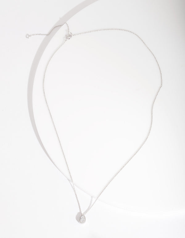 Sterling Silver Cubic Zirconia Pear Halo Necklace