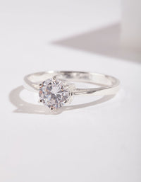 Sterling Silver 6 Claw 5mm Cubic Zirconia Ring - link has visual effect only