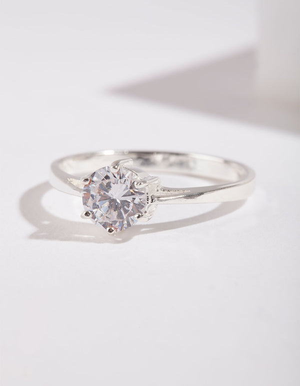 Sterling Silver 6 Claw 5mm Cubic Zirconia Ring