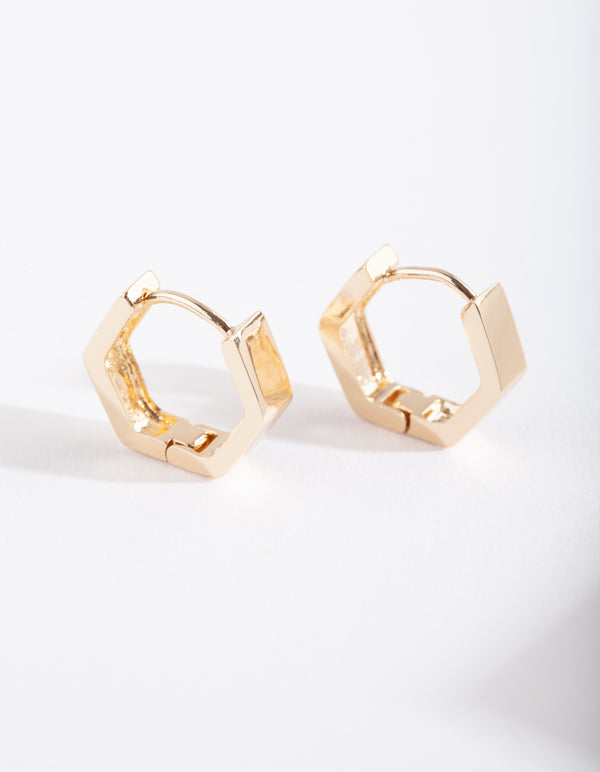Gold Hexagon Huggie Earrings